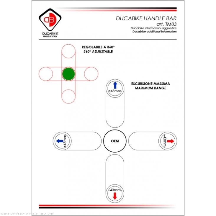 Adjustable Clipon Bar Tube Set by Ducabike Ducati / Scrambler 800 Cafe Racer / 2019