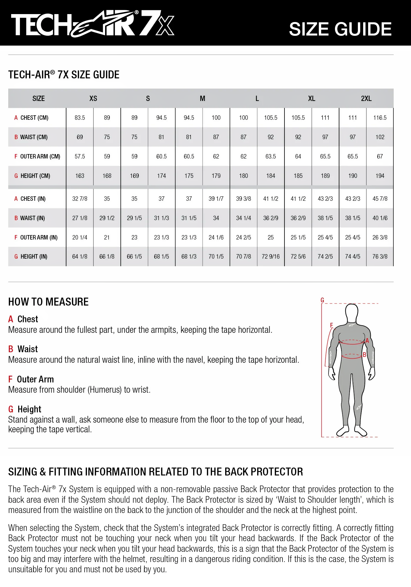 alpinestars tech air 7 in stock dealer size guide