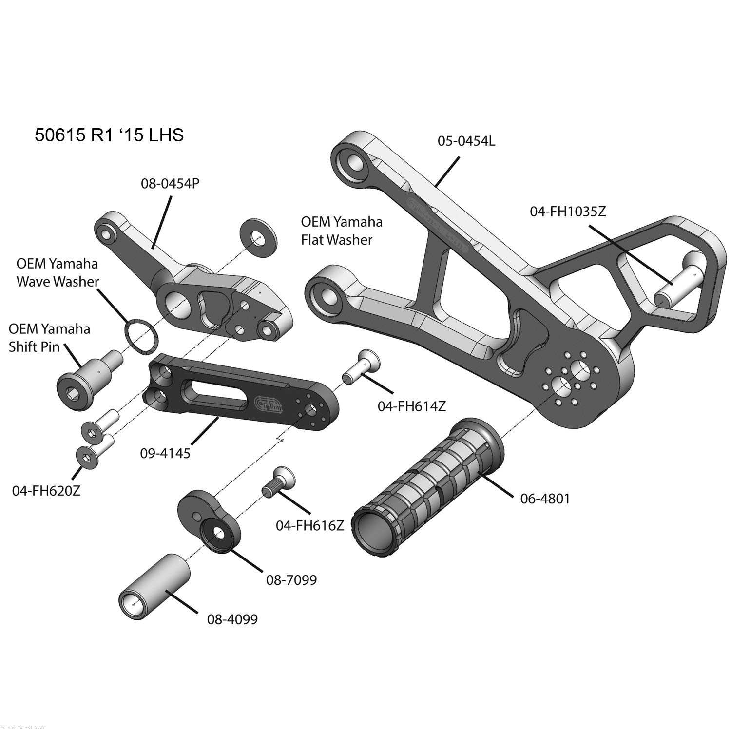 Complete rearsets kit by Woodcraft Yamaha / YZFR1 / 2023 (050454B)