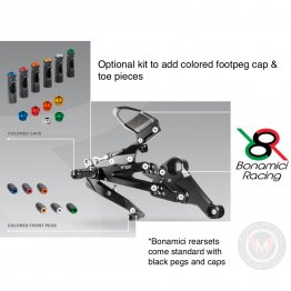 Colored footpeg and toe peg caps by Bonamici Racing