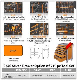 C24IT 7 Drawer Tool Cart with 219 piece tool bundle by Beta Tools