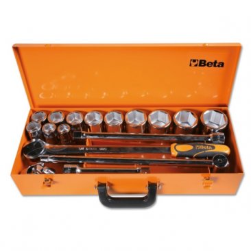 3/4 Drive Hexagon Metric sockets and accessories in sheet metal case by Beta Tools