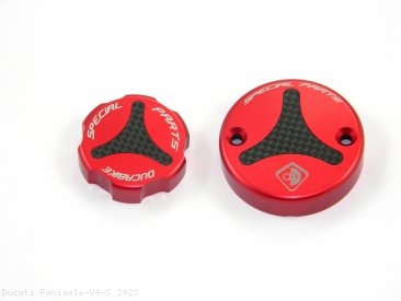 Carbon Inlay Front Brake and Clutch Fluid Tank Cap Set by Ducabike Ducati / Panigale V4 S / 2023