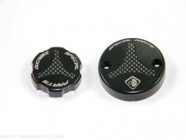 Carbon Inlay Front Brake and Clutch Fluid Tank Cap Set by Ducabike Ducati / Panigale V4 S / 2023