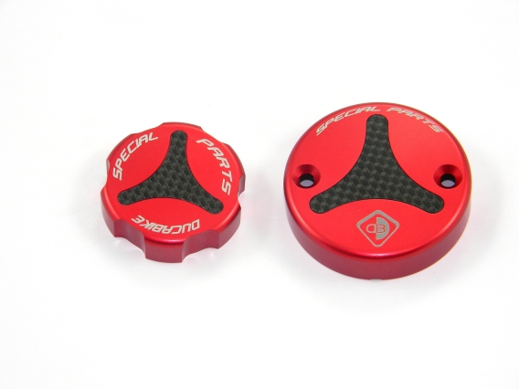 Carbon Inlay Front Brake and Clutch Fluid Tank Cap Set by Ducabike