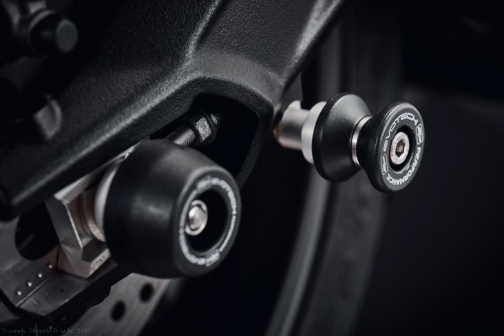 Paddock Stand Swingarm Spools by Evotech Performance Triumph / Street Triple / 2015