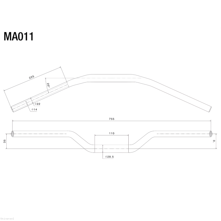 Rizoma Conical Tapered Handle Bars 29-22mm MA011B Universal